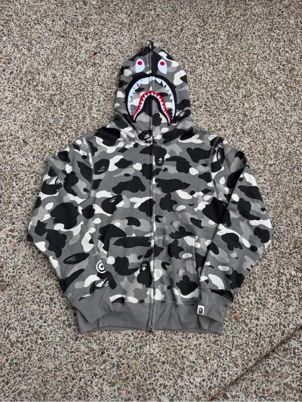 Bape Kids Grey Camo Shark Zip Hoodie